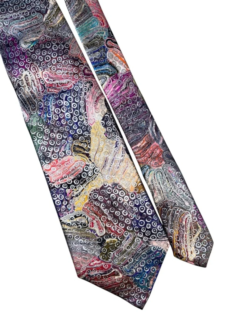 Portofino Marvel 14K Gold Multicolor Abstract Pattern Silk Tie RARE Vintage 60”